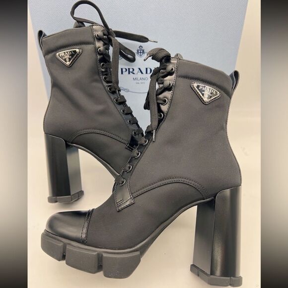 Prada 110 Leather & Nylon Hiker Booties 8.5 - Picture 3 of 9